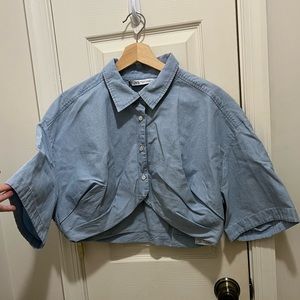 Zara NWT cropped button up chambray shirt - size XL
